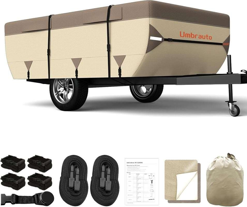 Umbrauto Pop Up Camper Cover for 12-14 ft Trailers with Heavy-Duty Wea