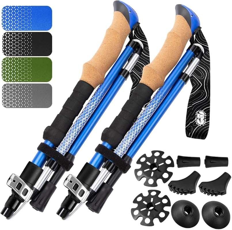 Premium Foldable Hiking Poles by USA Brand - Adjustable, Lightweight T