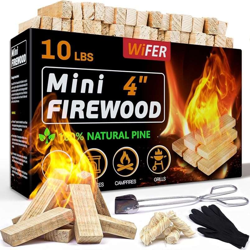 Mini Fire Stick with Fire Starter and Tongs, Pine Firewood for Fire Pi