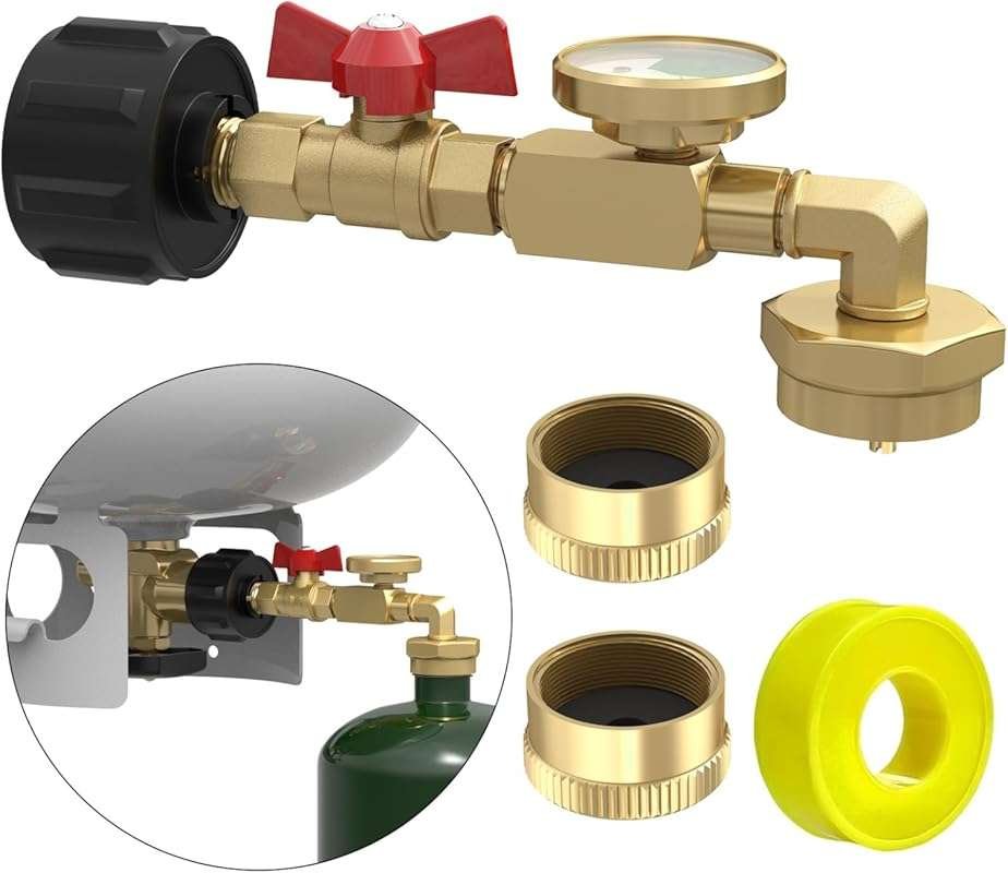 QCC1 Propane Refill Adapter with Gauge for 20 lb Tanks and 1 lb Bottle