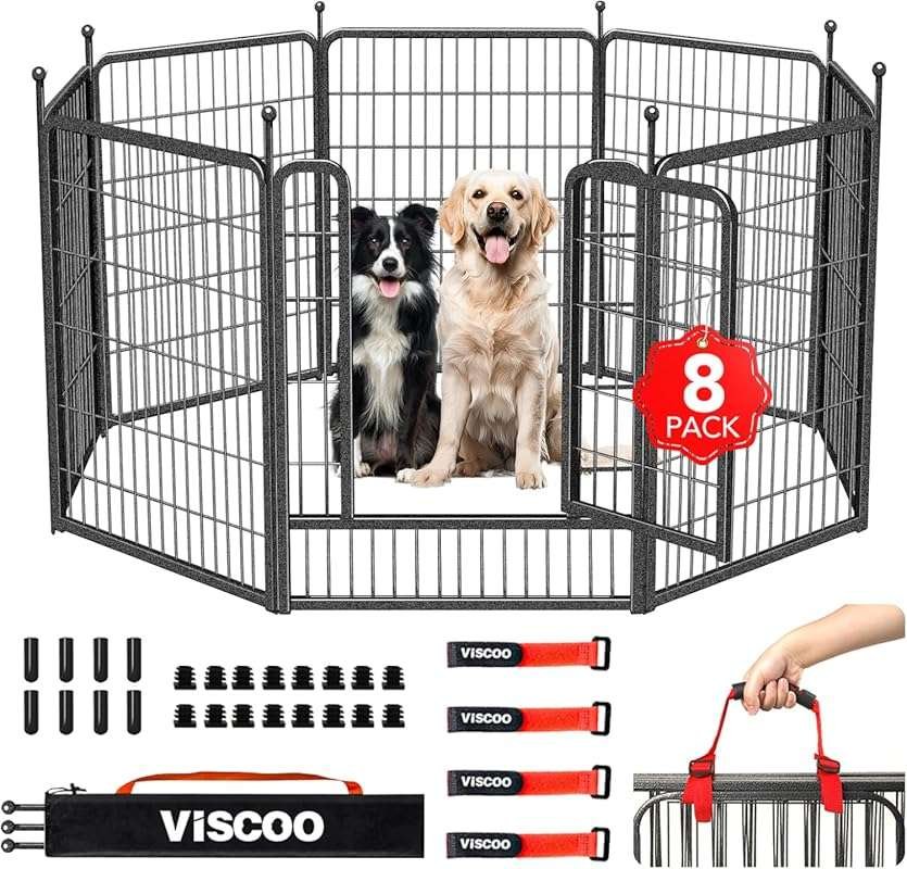 Heavy Duty 40-Inch Outdoor Dog Playpen with Doors, Foldable Metal Fenc