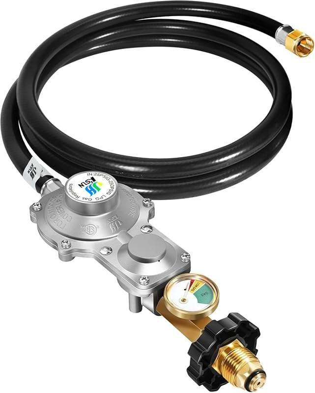GasSaf 5FT 2 Stage Propane Regulator with Hose and Gauge for RV, Gener