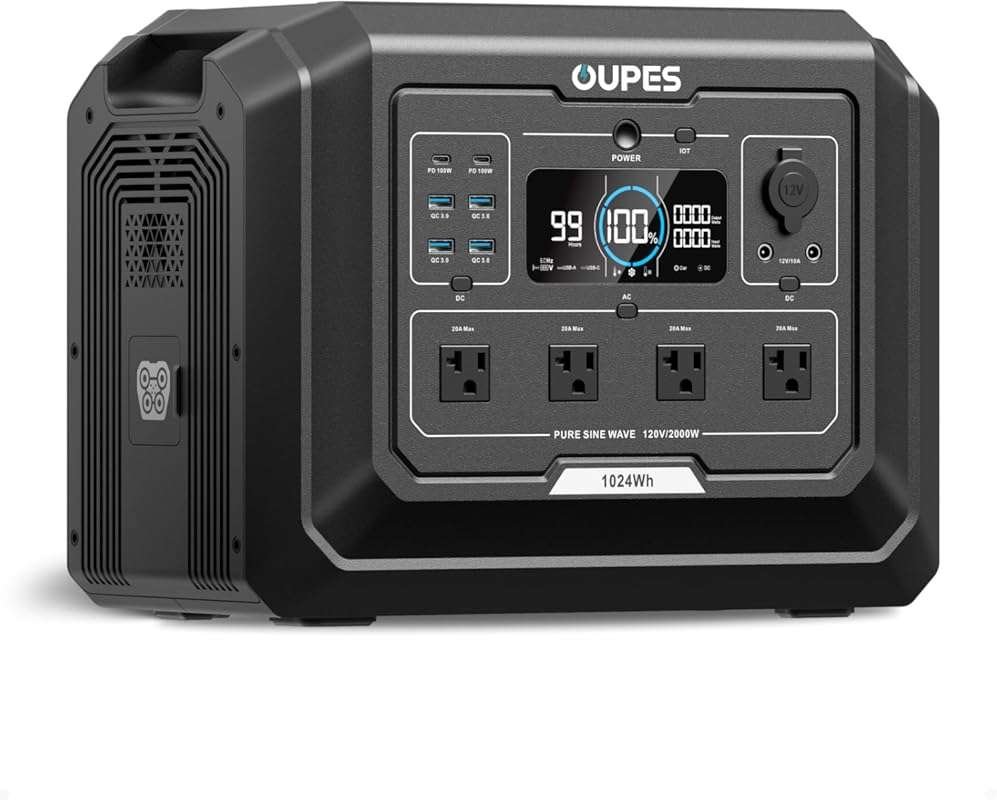OUPES Mega 1 Portable Power Station with 2000W Output, 1024Wh LiFePO4 