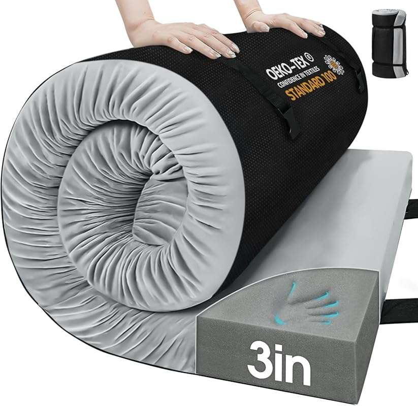 A 3-inch Portable Memory Foam Sleeping Pad with Non-Slip Bottom for co