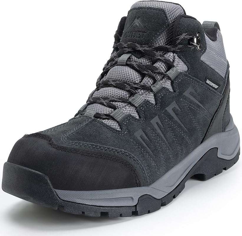 Men's Waterproof Hiking Boots Lightweight Comfortable Leather Mid Ankl