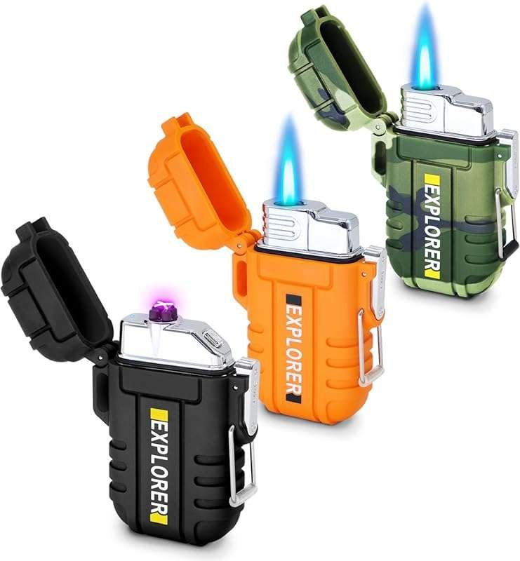 3 Pack Waterproof Windproof Lighters: Dual Arc Butane Electric, USB Re