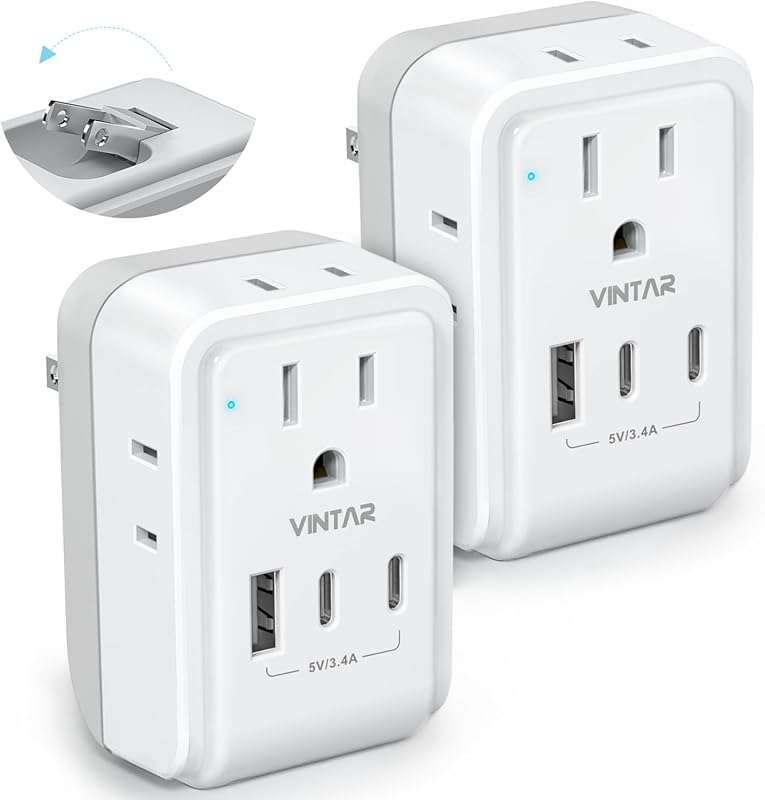VINTAR Foldable US to Japan Power Adapter with 4 Outlets and 3 USB Por