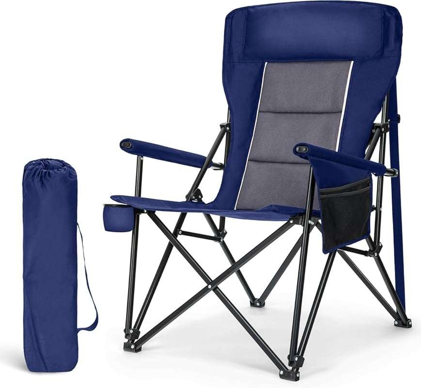 Heavy Duty Oversized Camping Chair 500 Lbs, High Back with Cup Holder 