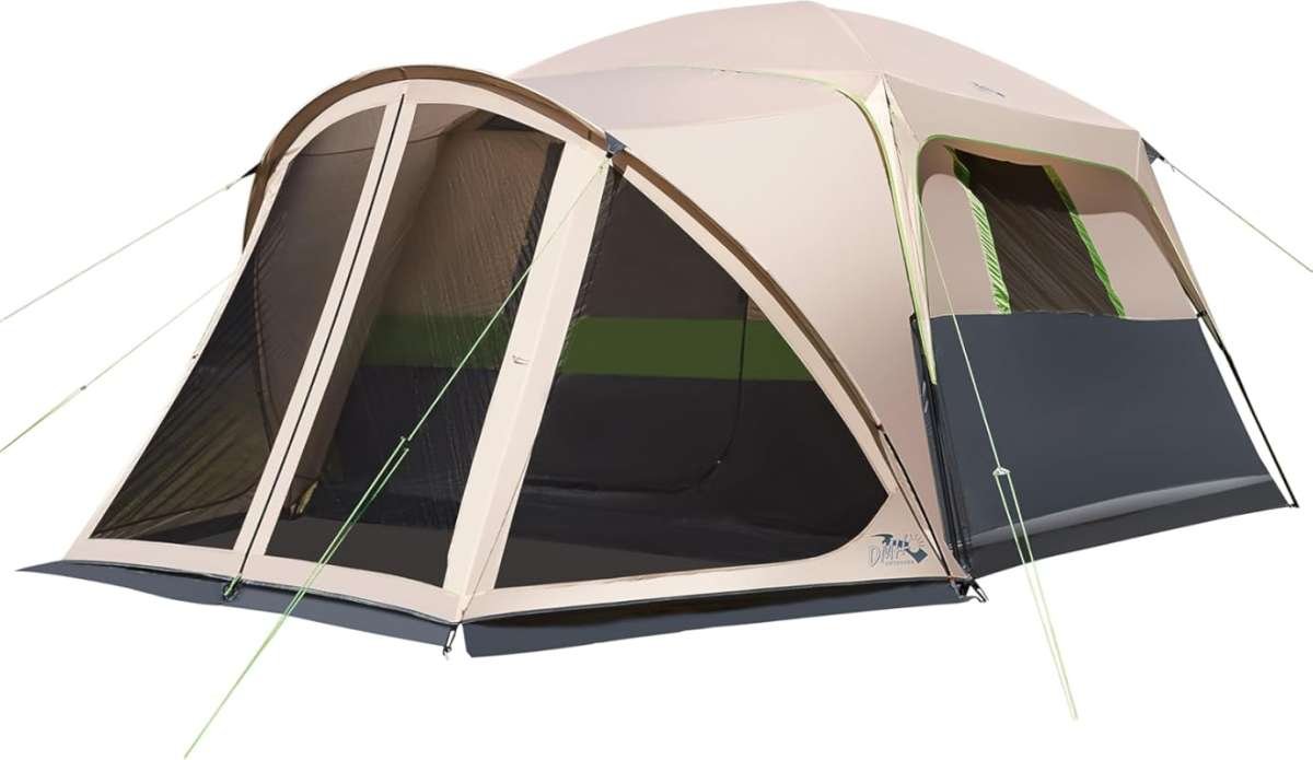 Large 10 Person Camping Tent with Screen Porch: Weatherproof Cabin Des