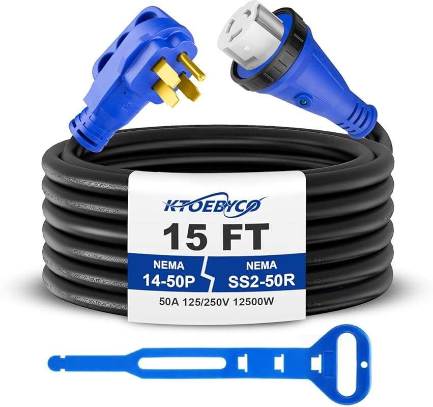 15FT 50 Amp RV Extension Cord, Heavy Duty NEMA 14-50P to SS2-50R Twist