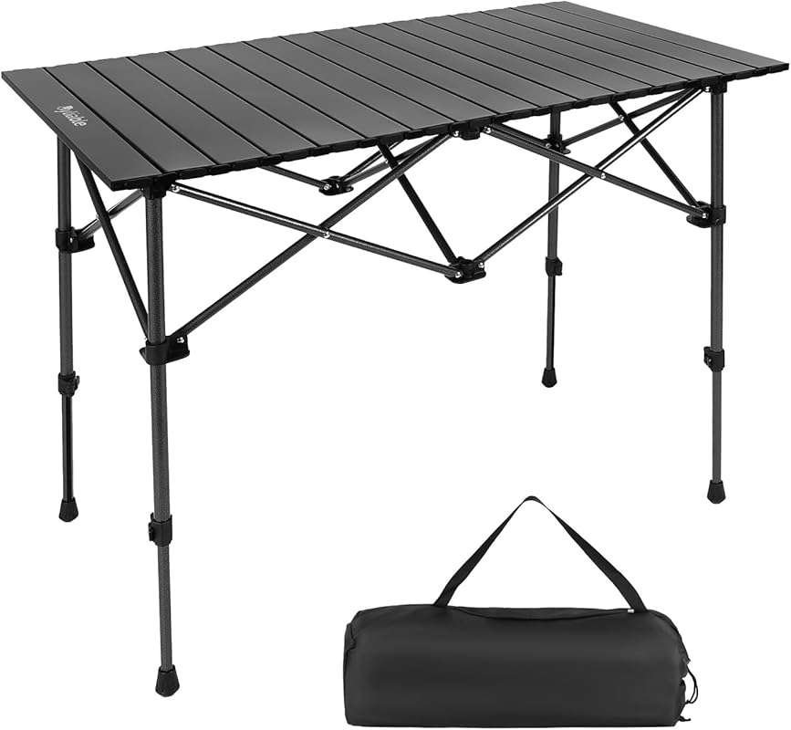 Portable Aluminum Roll Up Camping Table with Carry Bag, Adjustable Hei