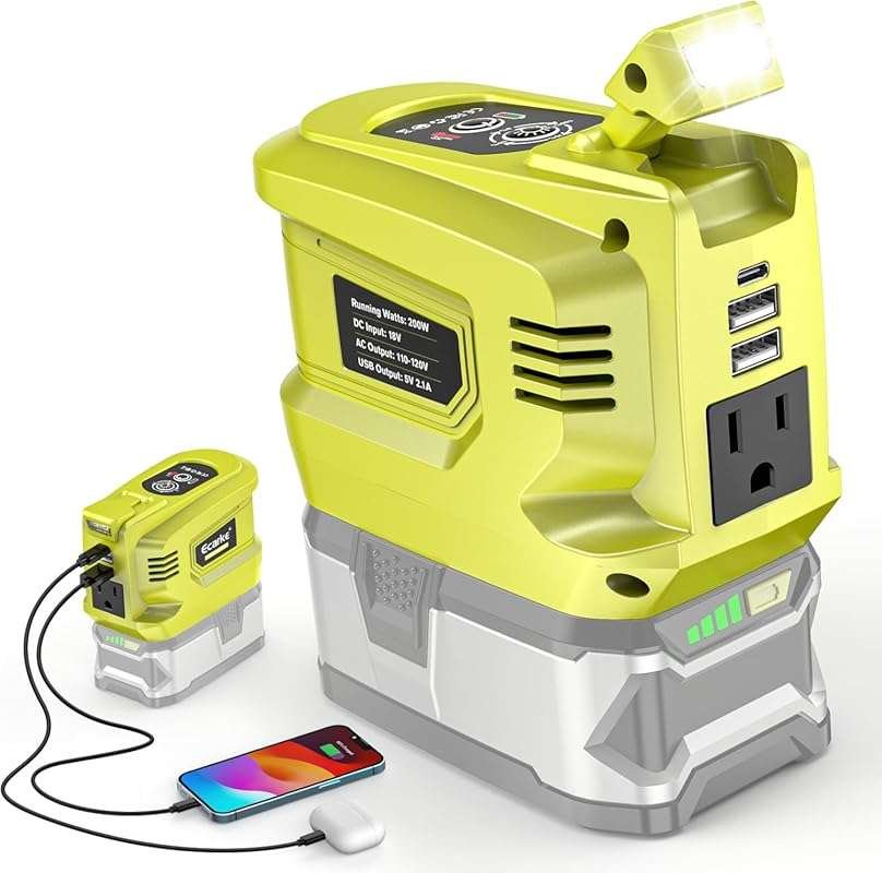 Portable Power Inverter for Ryobi 18V Batteries with 200W AC Outlet, U