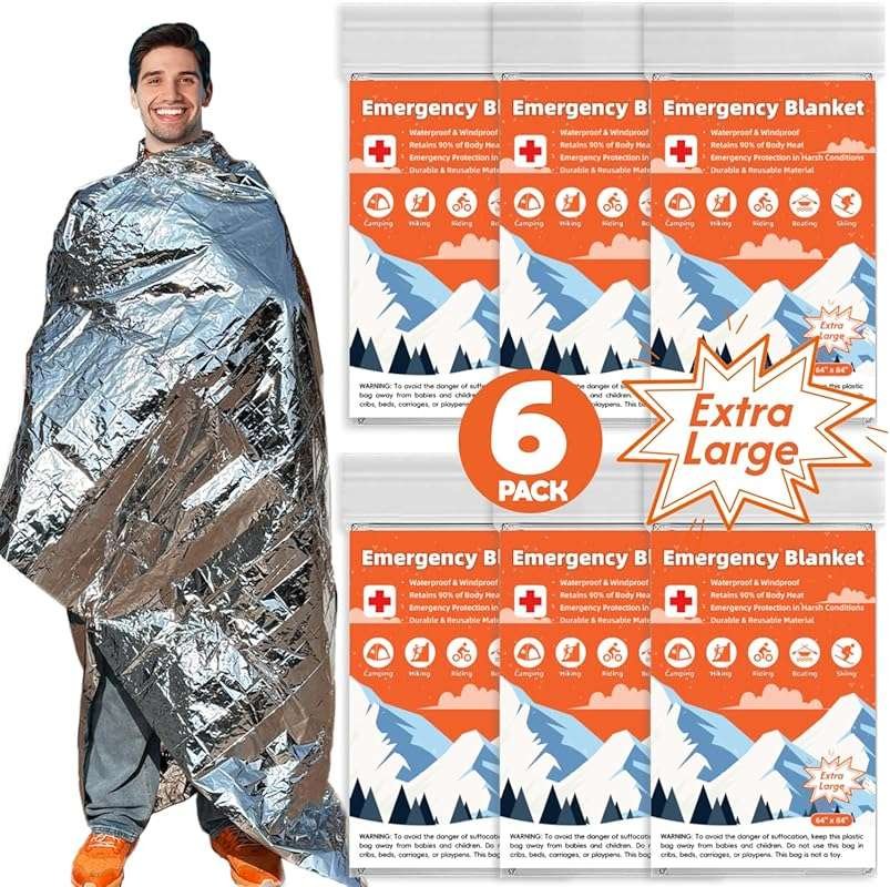 6-Pack Extra Large Mylar Emergency Blankets | 84” x 64” Thermal Surviv