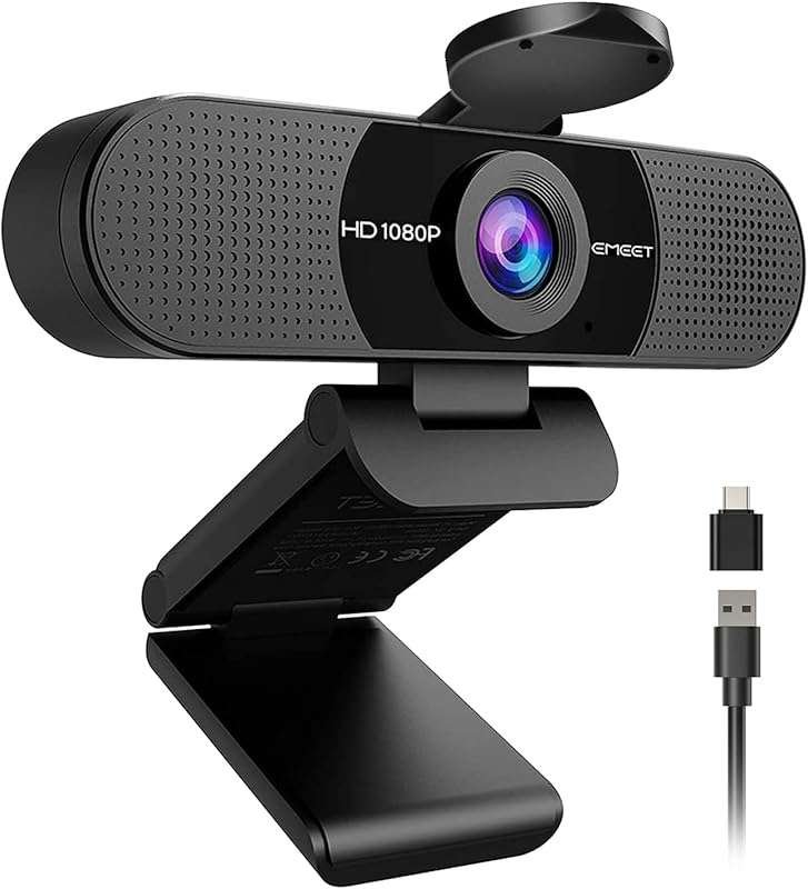EMEET C960 1080P Webcam for Online Meetings: Dual Mics, Plug & Play, Z