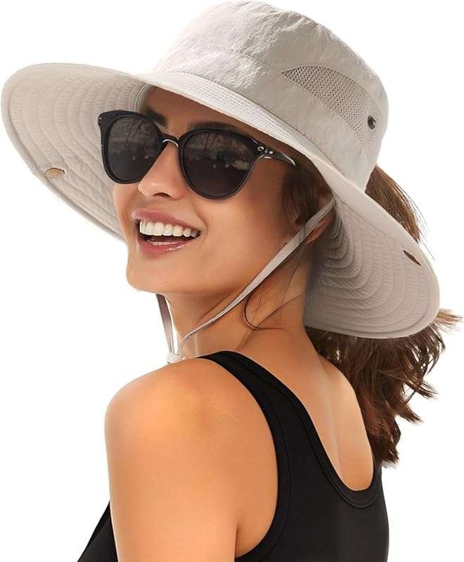 Women's Wide Brim Sun Hat for Hiking, Featuring Ponytail Hole and UPF 