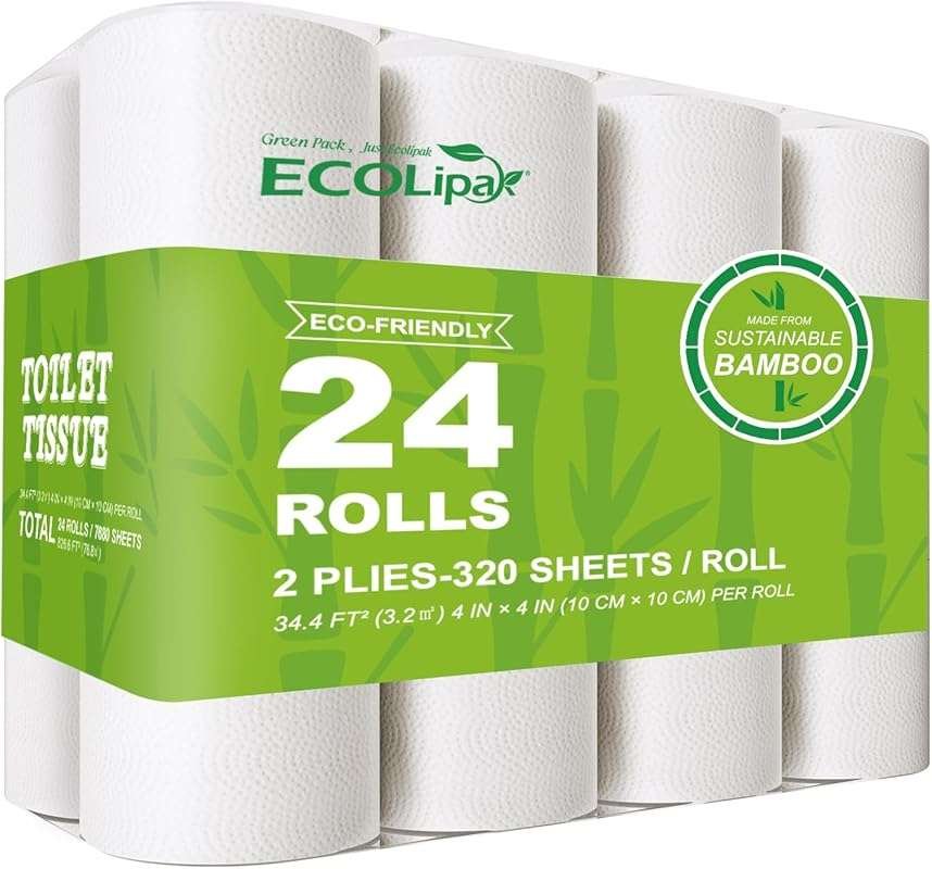 Ecolipak Bamboo Septic Safe Toilet Paper, 24 Double Rolls, Soft and Abs