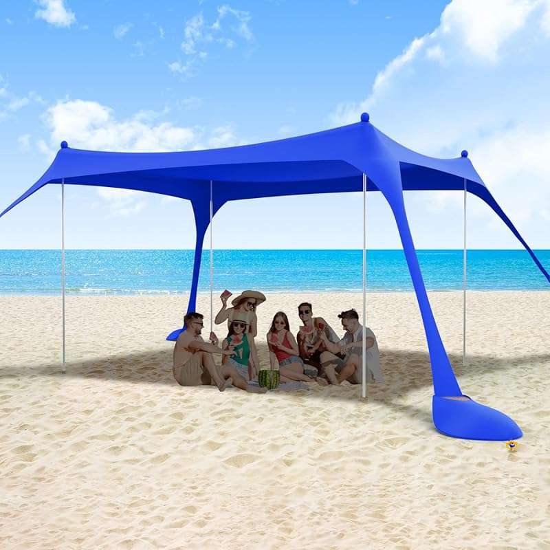 10x10ft Beach Tent for 8 People with UPF50+ Shade and Aluminum Poles