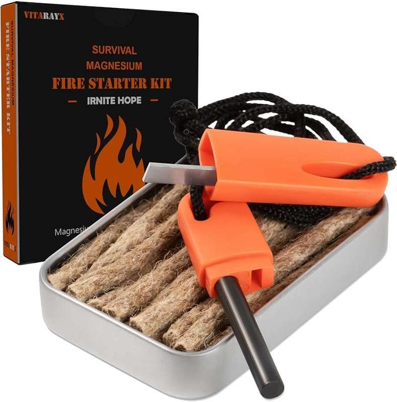 Lightweight Waterproof Magnesium Ferro Rod Fire Starter with Tinder fo