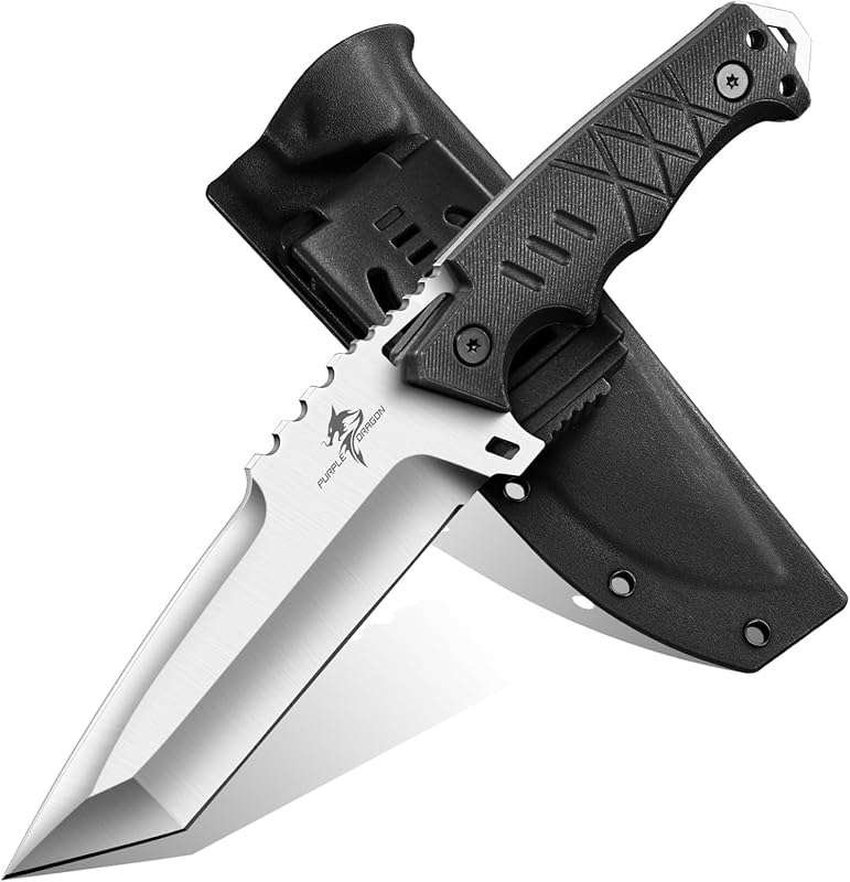 Fixed Blade Hiking Knife with Kydex Sheath, D2 Steel, and Ergonomic G1