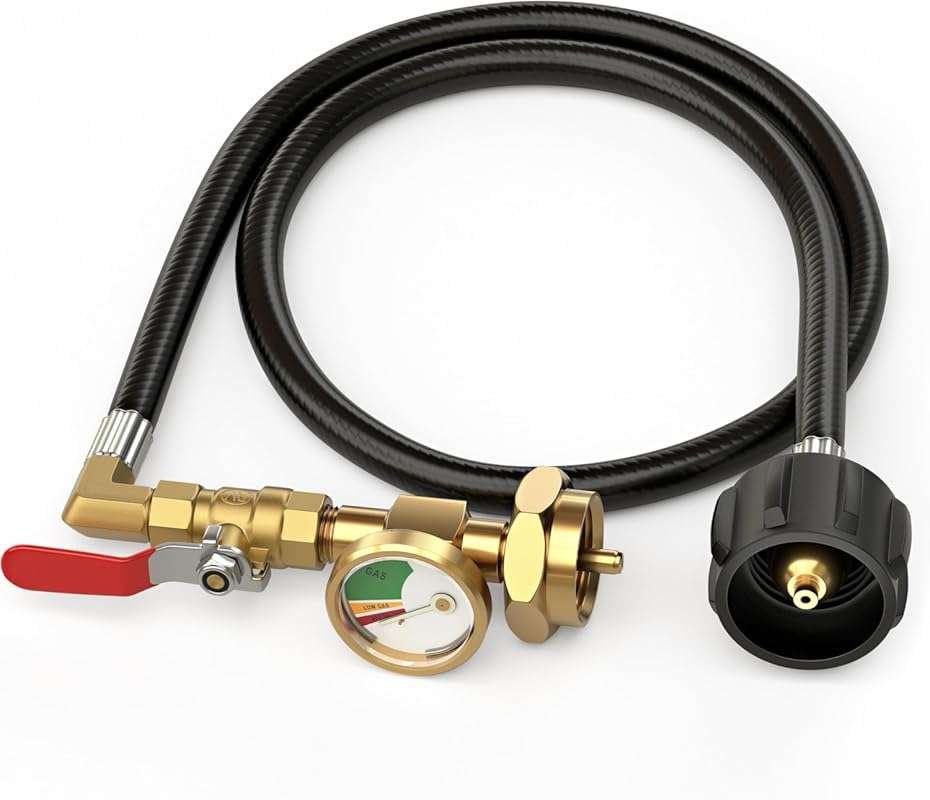 3FT Propane Refill Hose with Gauge and Valve for 20 lb Tanks