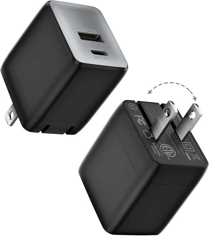 USB C Fast Charging Charger, 30W Dual-Port GaN Nano Charger with Folda