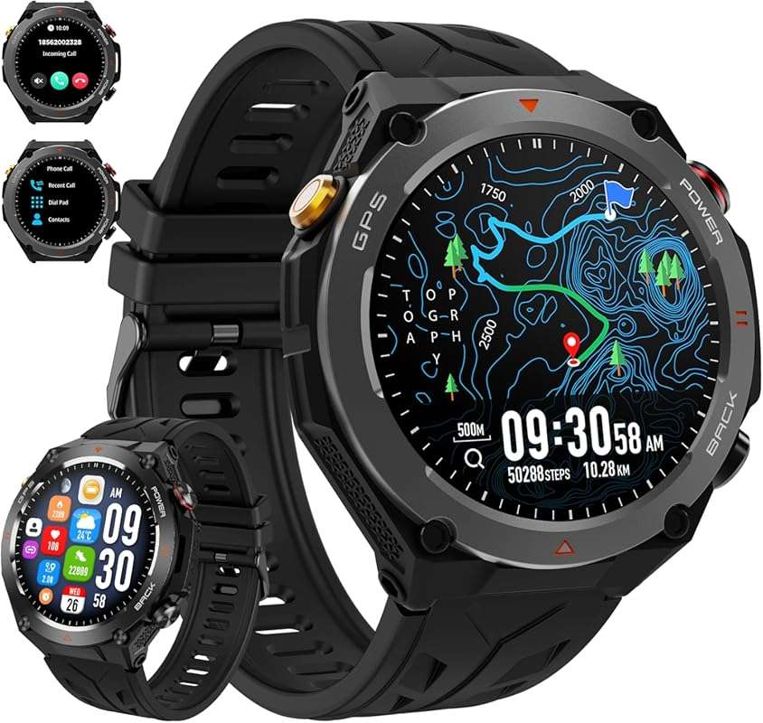 Rugged Military Smart Hiking Watch for Men, with GPS, Altitude, Compas