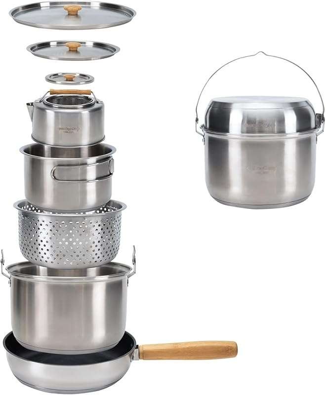 Best Camping Pots and Pans for Open Fire – 304 Stainless Steel Cookwar