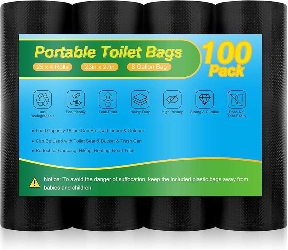 8 Gallon Biodegradable Toilet Bags for 5 Gallon Bucket – Thickened, Co