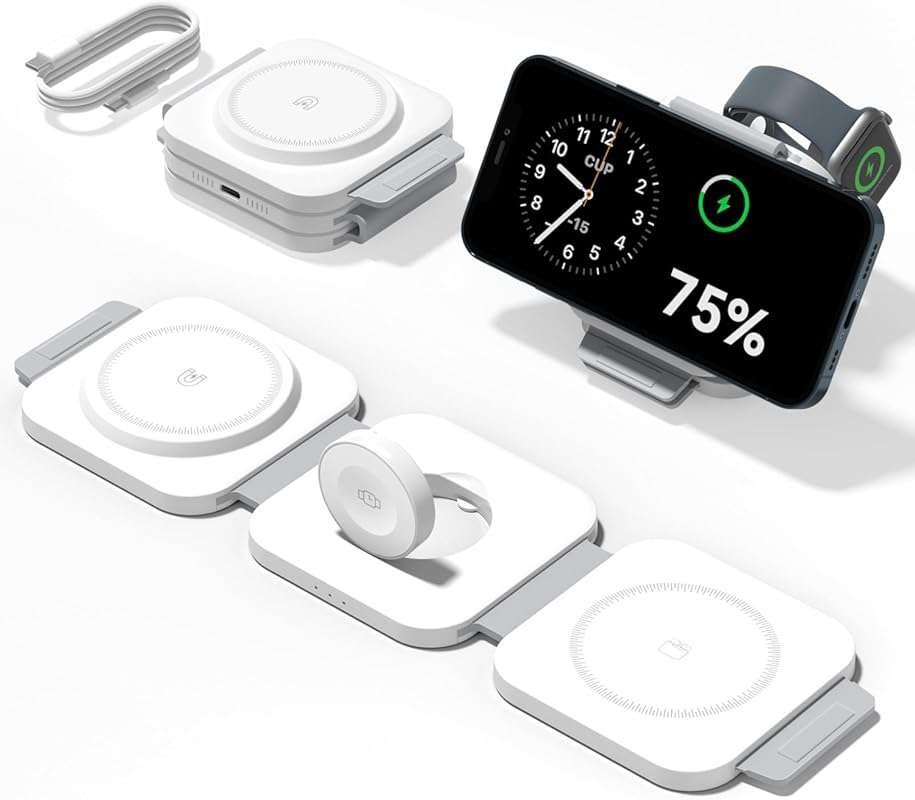 Foldable 3-in-1 Magnetic Wireless Charger for iPhone, Apple Watch, Air