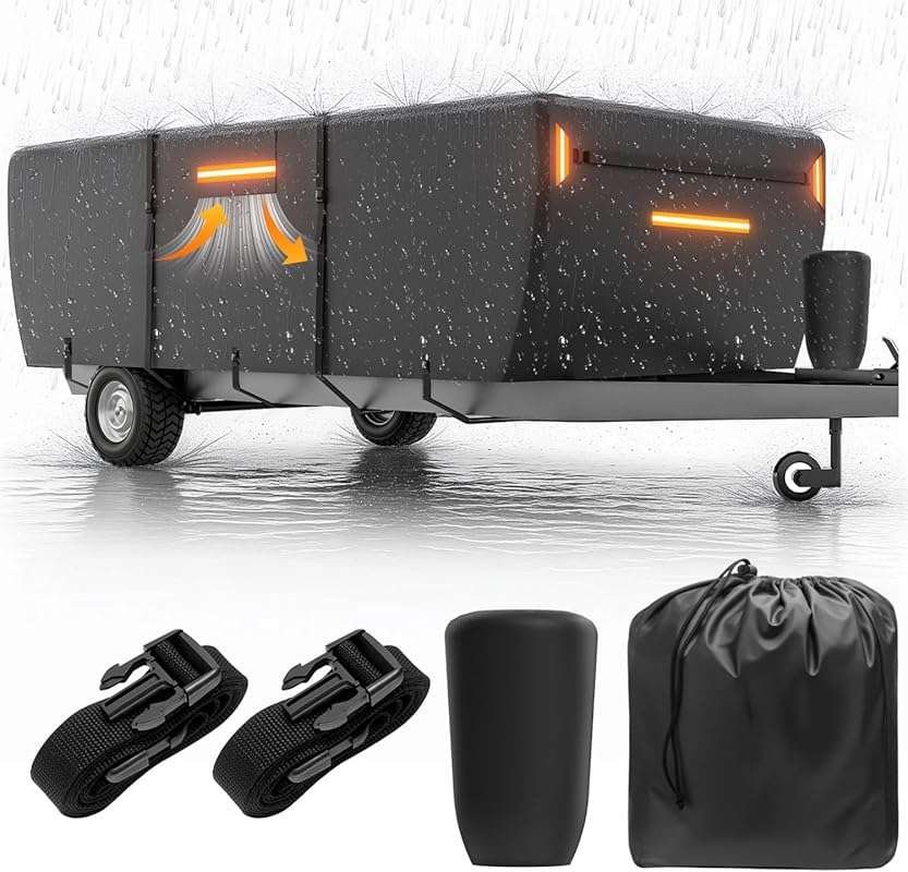 Pop Up Camper Cover for 12-14 ft Trailers, Winter Waterproof and Tear-