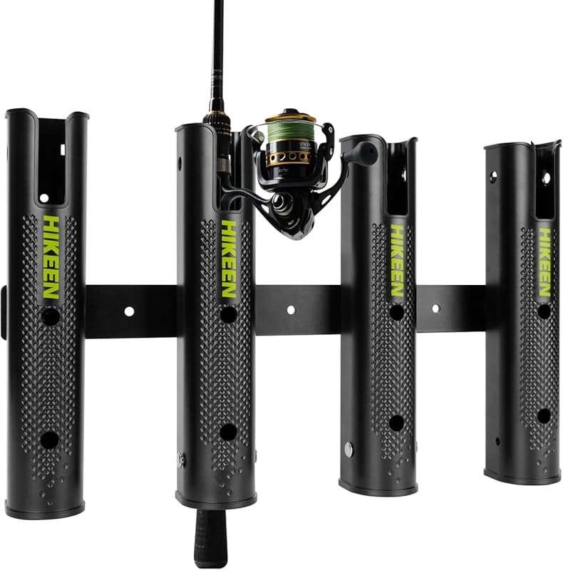 Hikeen Adjustable Fishing Rod Holder, 4 Tube Fishing Pole Holders Wall