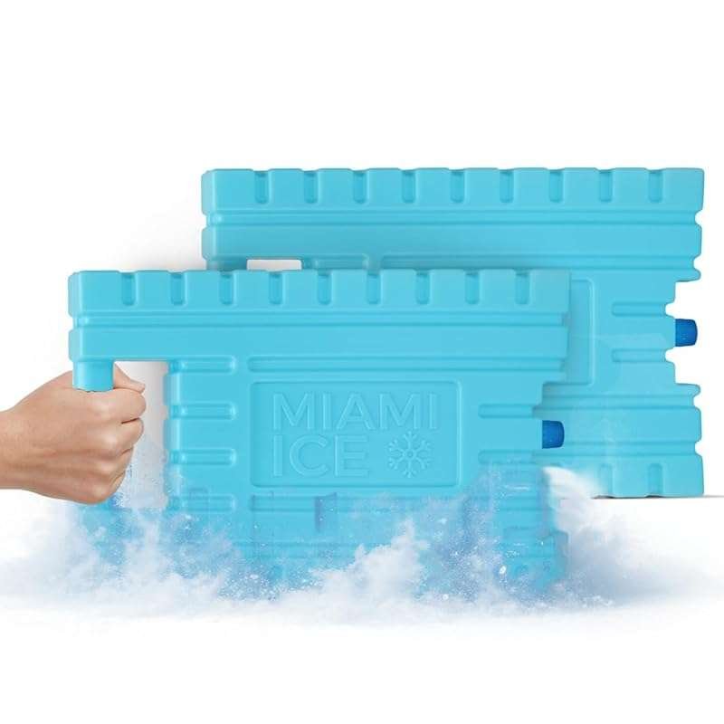 Miami Reusable XL Ice Packs (2 Pack) for Coolers. Long-lasting 12x9 Bl