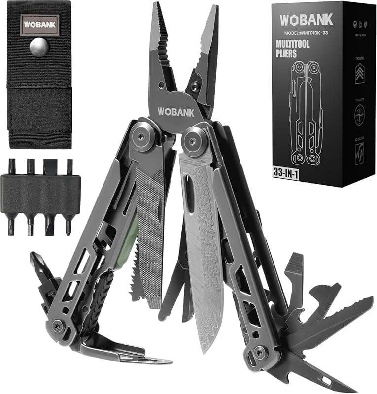 Stainless Steel Multitool Pliers with Screwdriver and Damascus Pocket