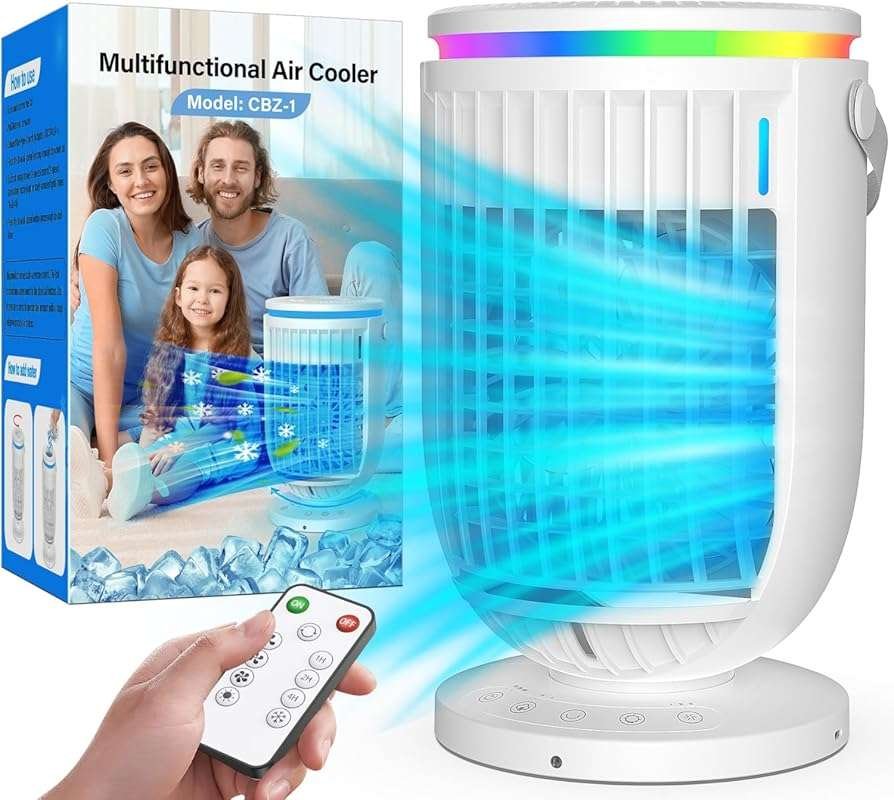Portable 4-in-1 Evaporative Air Cooler and Fan with Rotating Function 