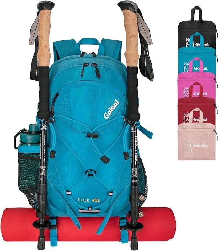 45L Water-Resistant Hiking Backpack with Rain Cover and Pole Carrying 