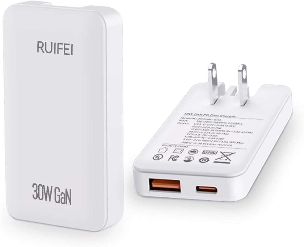 30W Flat USB C Travel Charger with Dual Ports and GaN Tech, Foldable D