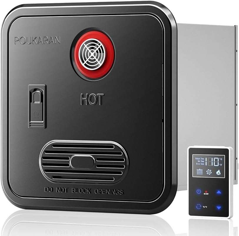 Poukaran RV Tankless Water Heater, 65,000 BTU, DC 12V, High Altitude, 