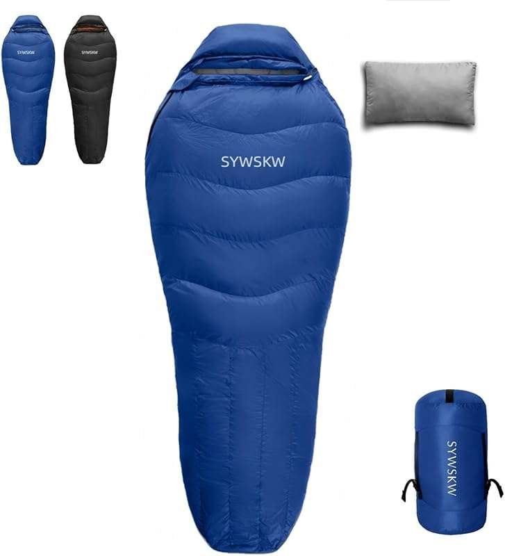 Wide Down Mummy Sleeping Bag 15℉/5℉/0℉ for Adult Backpacking with Pill