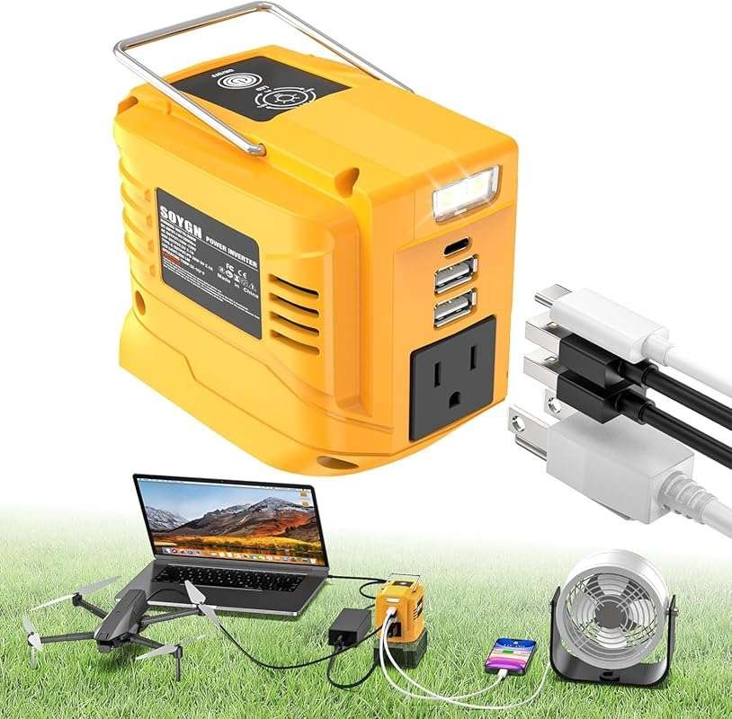 200W Portable Power Inverter for DeWALT 20V Batteries with AC Outlet, 