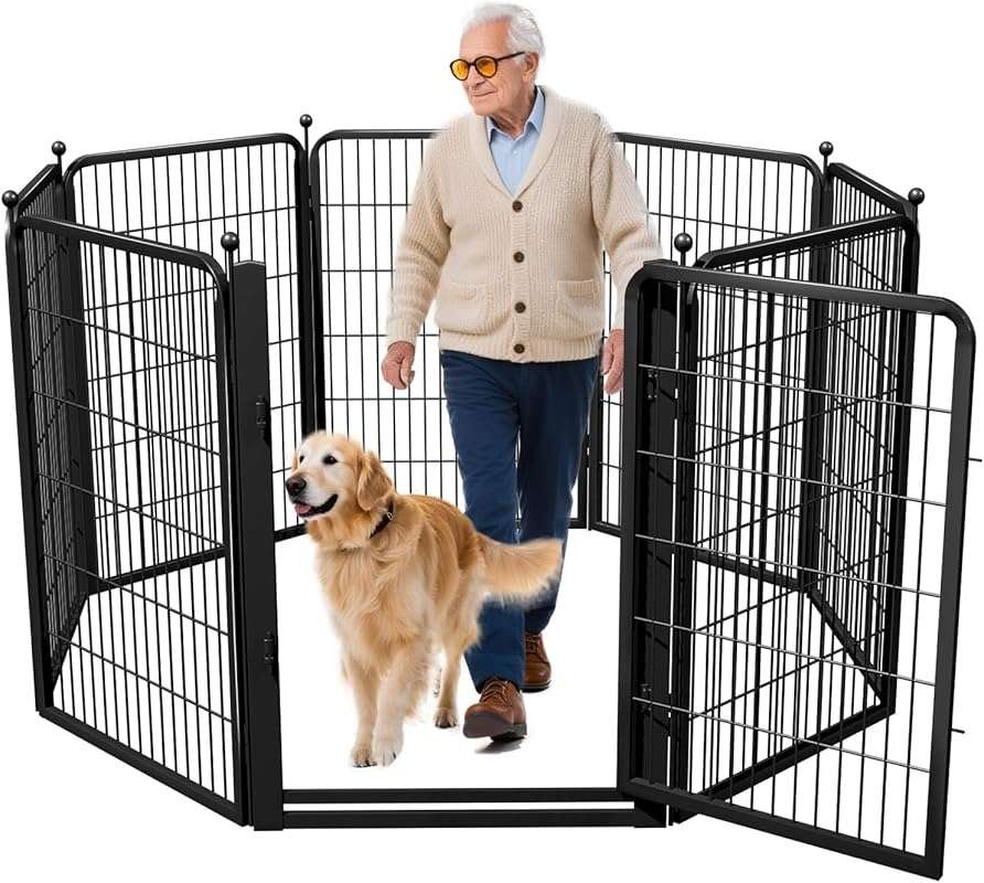 40-Inch Portable Dog Fence with Wide Gate, Rustproof Pet Playpen for C