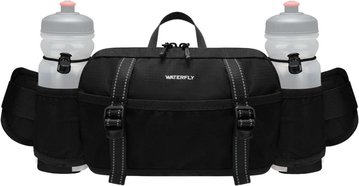 WATERFLY Large Hiking Lumbar Hip Pack: 3L Capacity with 2 Bottle Holde