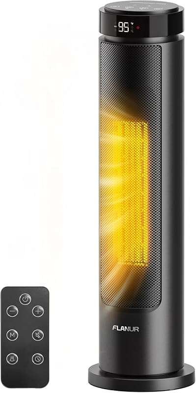 FLANUR Portable Electric Space Heater for Indoor Use: 1500W, Remote, 5