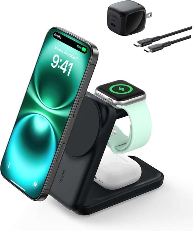 Belkin 3-in-1 MagSafe Wireless Charging Station with Qi2.2, 25W Magnet