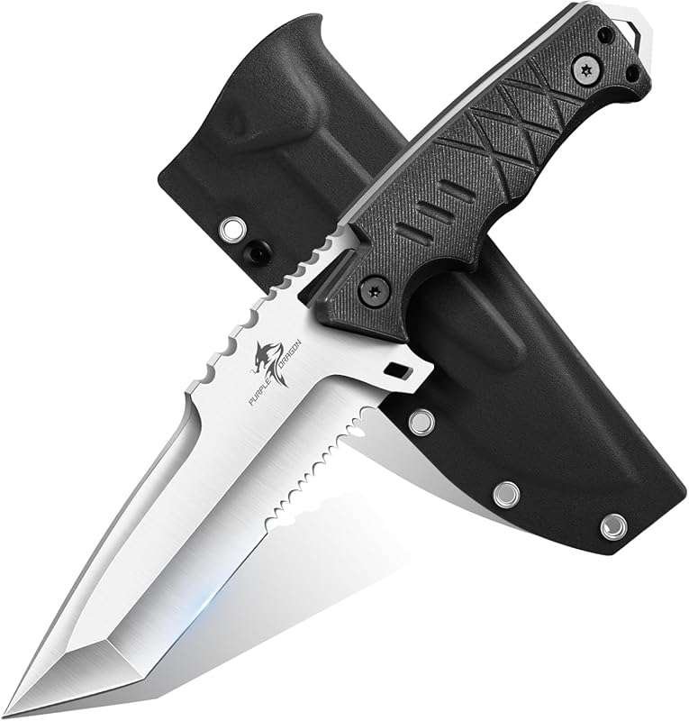 Tanto Fixed Blade Hiking Knife with Sheath, D2 Steel Blade, and G10 Ha