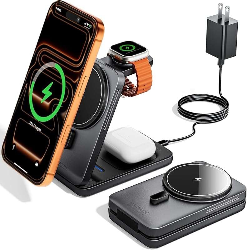 KPON 3-in-1 MagSafe Wireless Charging Station for iPhone, Apple Watch,