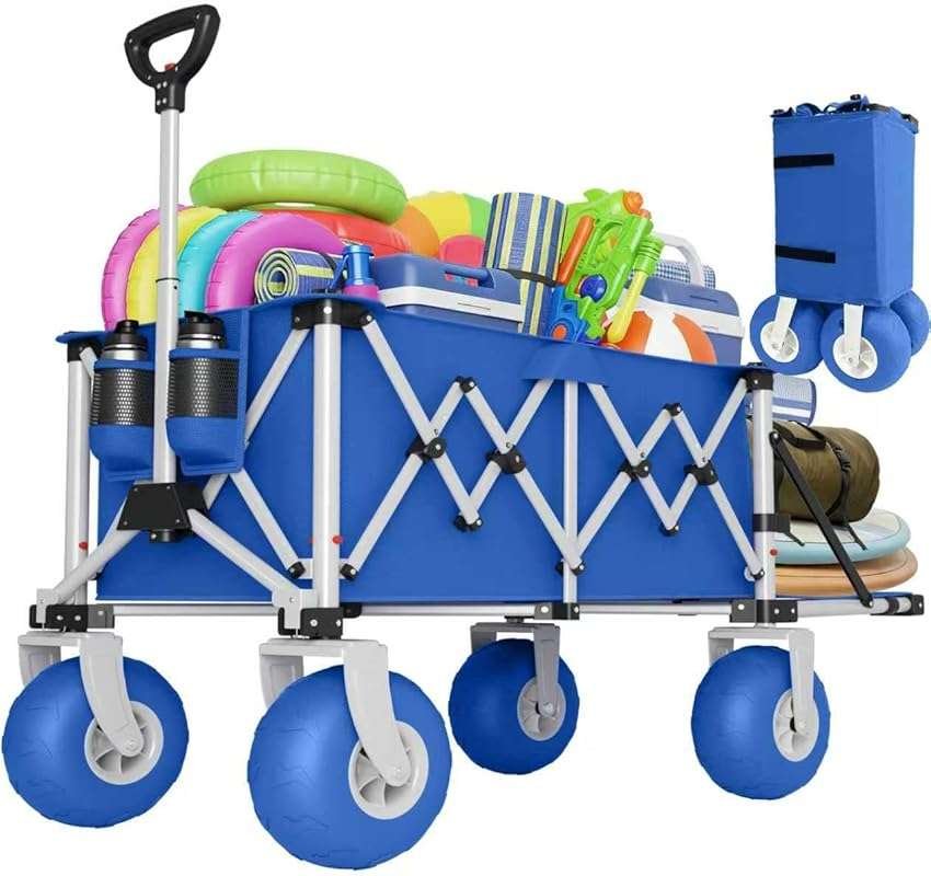 Heavy Duty Beach Wagon with Big Wheels for Sand, 10-Inch Collapsible W