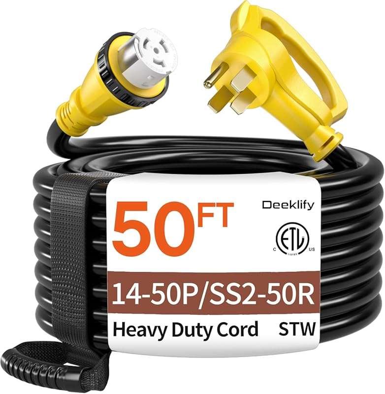 50FT 50 Amp RV Extension Cord, Heavy Duty NEMA 14-50P to SS2-50R Twist