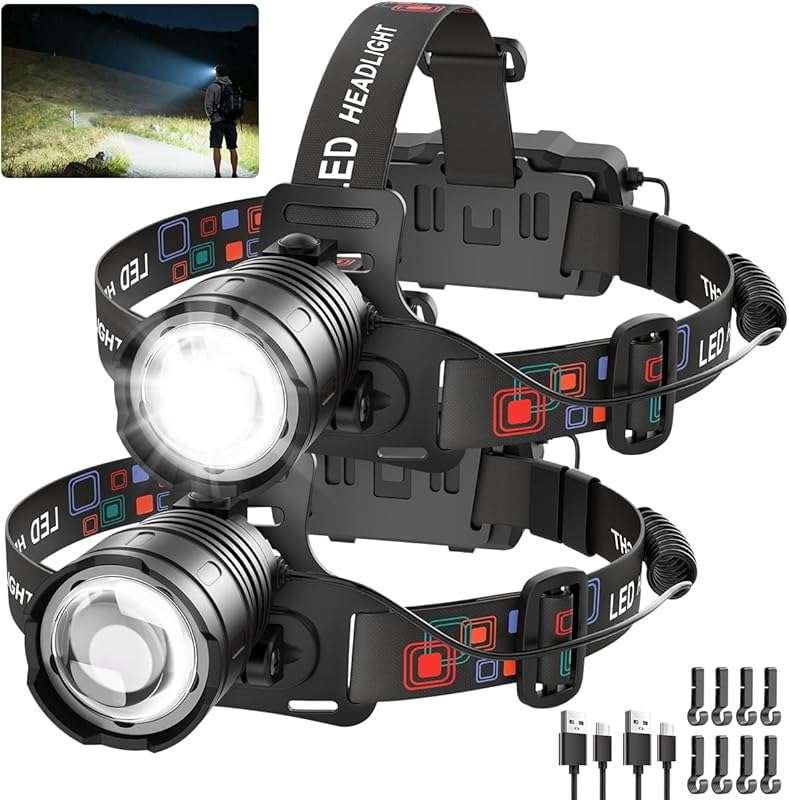 Rechargeable LED Headlamp with 90° Rotatable, Adjustable Focus for Hik