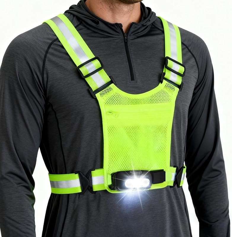 Reflective Running Vest with Motion Sensor Lights and Storage Pocket f