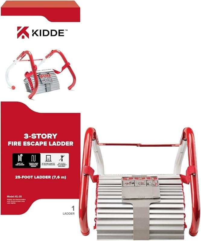 Kidde 25-Foot 3-Story Rope Fire Escape Ladder with Anti-Slip Rungs